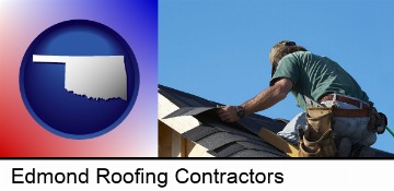 a roofing contractor installing asphalt roof shingles in Edmond, OK