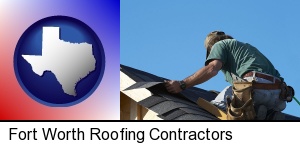 Fort Worth, Texas - a roofing contractor installing asphalt roof shingles