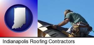 Indianapolis, Indiana - a roofing contractor installing asphalt roof shingles