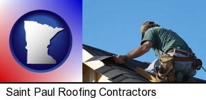 Saint Paul, Minnesota - a roofing contractor installing asphalt roof shingles