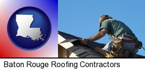 Baton Rouge, Louisiana - a roofing contractor installing asphalt roof shingles
