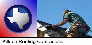 a roofing contractor installing asphalt roof shingles in Killeen, TX